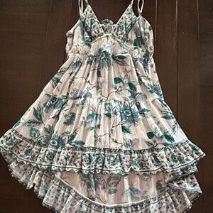 Angie Boho Floral Mini Dress Blue & White Summer Resort Style- Xtra Small